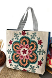 Floral Striped Handle Tote Bag