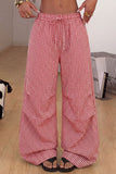 Plaid Drawstring Wide-Leg Casual Pants