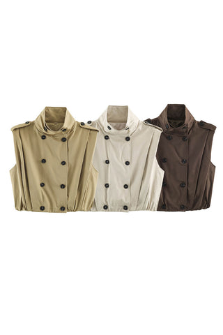 Double-Breasted Stand Collar Sleeveless Vest