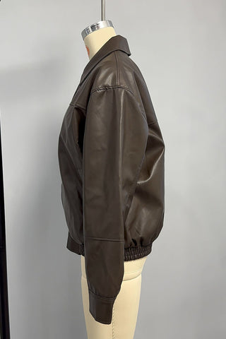 Zip-Up Collared Faux Leather Jacket