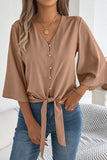 Tie-Front Buttoned Blouse
