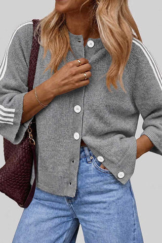 Striped Sleeve Button-Front Knit Cardigan