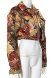 Floral Print Crop Denim Jacket