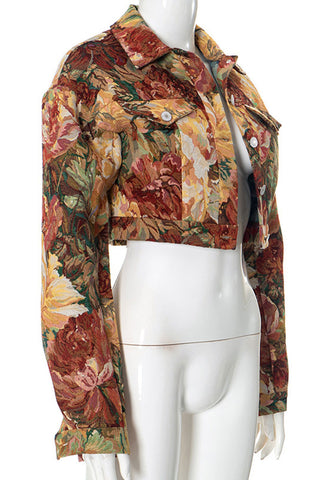 Floral Print Crop Denim Jacket