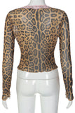 Sheer Leopard Lace Trim Button Front Top