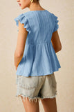 Ruffle-Sleeve Eyelet T-Shirt