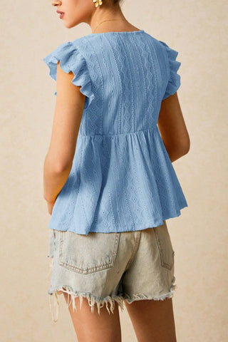 Ruffle-Sleeve Eyelet T-Shirt