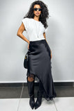 Lace Trim Asymmetrical Midi Skirt
