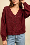V-Neck Pointelle Knit Button-Front Cardigan