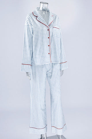 Plaid Long Sleeve Button-Front Pajama Set