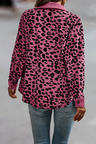 Leopard Print Ribbed Button-Front Shacket