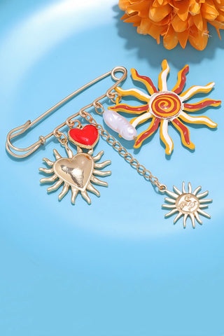 Sun and Heart Charm Safety Pin Brooch