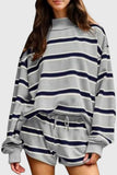 Striped Mock Neck Long Sleeve Short Set