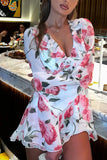 Floral Bell Sleeve V-Neck Mini Dress