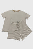 Textured Striped Drawstring  Lounge Set
