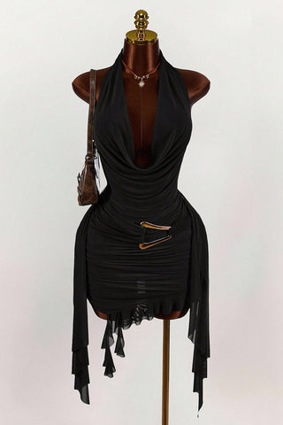 Draped Halter Mini Dress