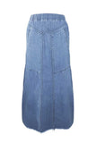 High-Waist Maxi Denim Skirt with Frayed Hem