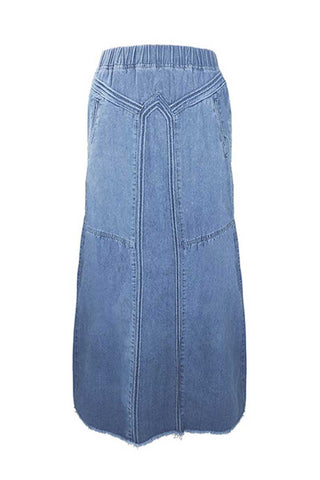 High-Waist Maxi Denim Skirt with Frayed Hem