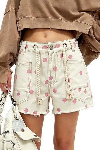 Drawstring Polka Dot Denim Shorts