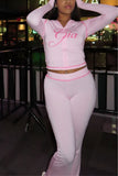 Graphic Zip-Up Hoodie and Flare Pants Set