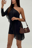One-Shoulder Draped Mini Dress