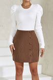 Ribbed Button Detail High-Waist Mini Skirt