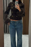 Velvet Military Button Mock Neck Coat