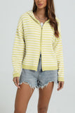 Striped Zip-Up Hooded Knit Cardigan
