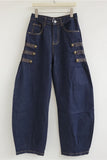 Button Detail Wide Leg Jeans