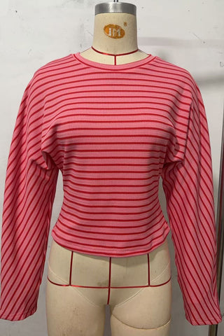 Striped Ribbed Knit Long Sleeve Top