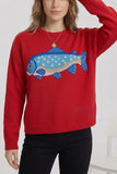 Fish Intarsia Crew Neck Knit Sweater