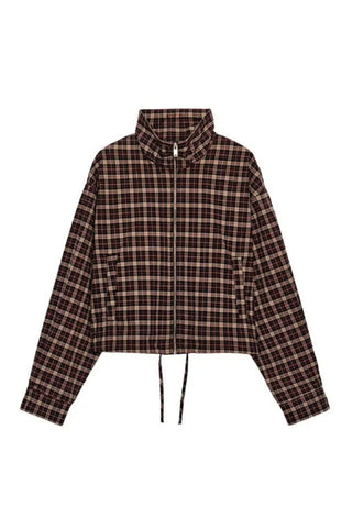 Plaid Zip-Up Mock Neck Short Set