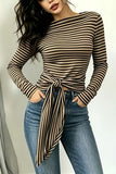 Striped Long Sleeve Tie-Front Blouse