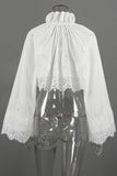 Lace Bell Sleeve Ruffle Collar Crop Blouse