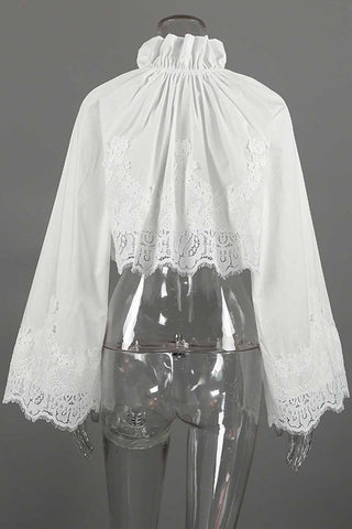Lace Bell Sleeve Ruffle Collar Crop Blouse
