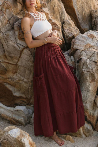 Smocked Waist Tiered Midi Skirt