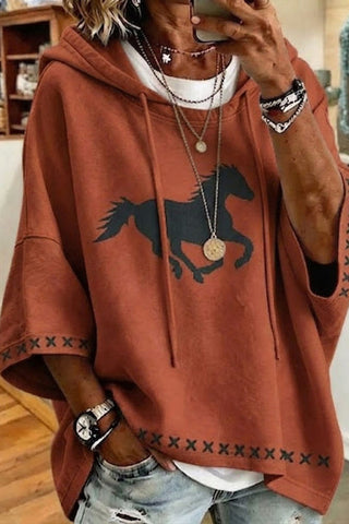 Horse Graphic Poncho Hoodie