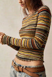 Striped Knit Crew Neck Crop Top