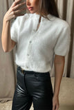Mock Neck Short Sleeve Button Front Cardigan