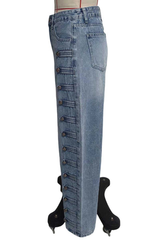 High-Waist Button Detail Barrel Jeans