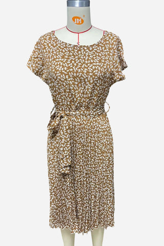 Belted Floral Pleated Casual Dress