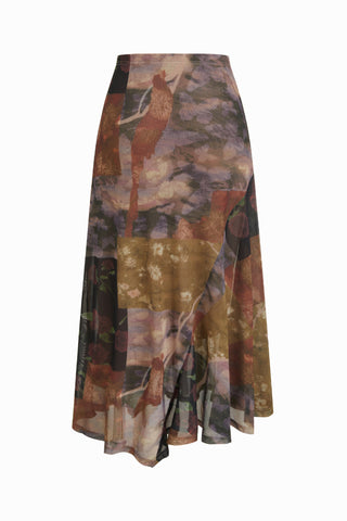 Floral Patchwork Wrap Midi Skirt