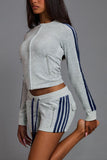 Striped Zip-Up Crop Top and Shorts Set