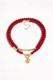 Beaded Toggle Bar Heart Charm Necklace