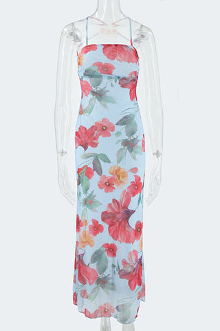 Floral Tie-Back Open Back Maxi Vacation Dress