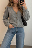 V-Neck Pointelle Knit Button-Front Cardigan