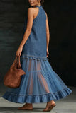 Halter Sheer Panel Maxi Dress