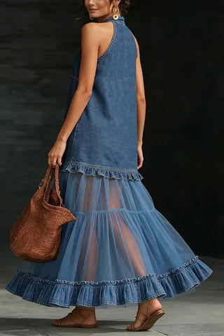 Halter Sheer Panel Maxi Dress