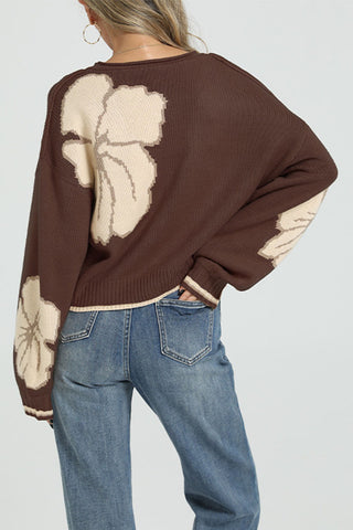 Floral Knit V-Neck Button-Front Cardigan