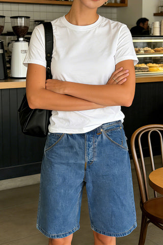 Contrast Stitch Denim Shorts